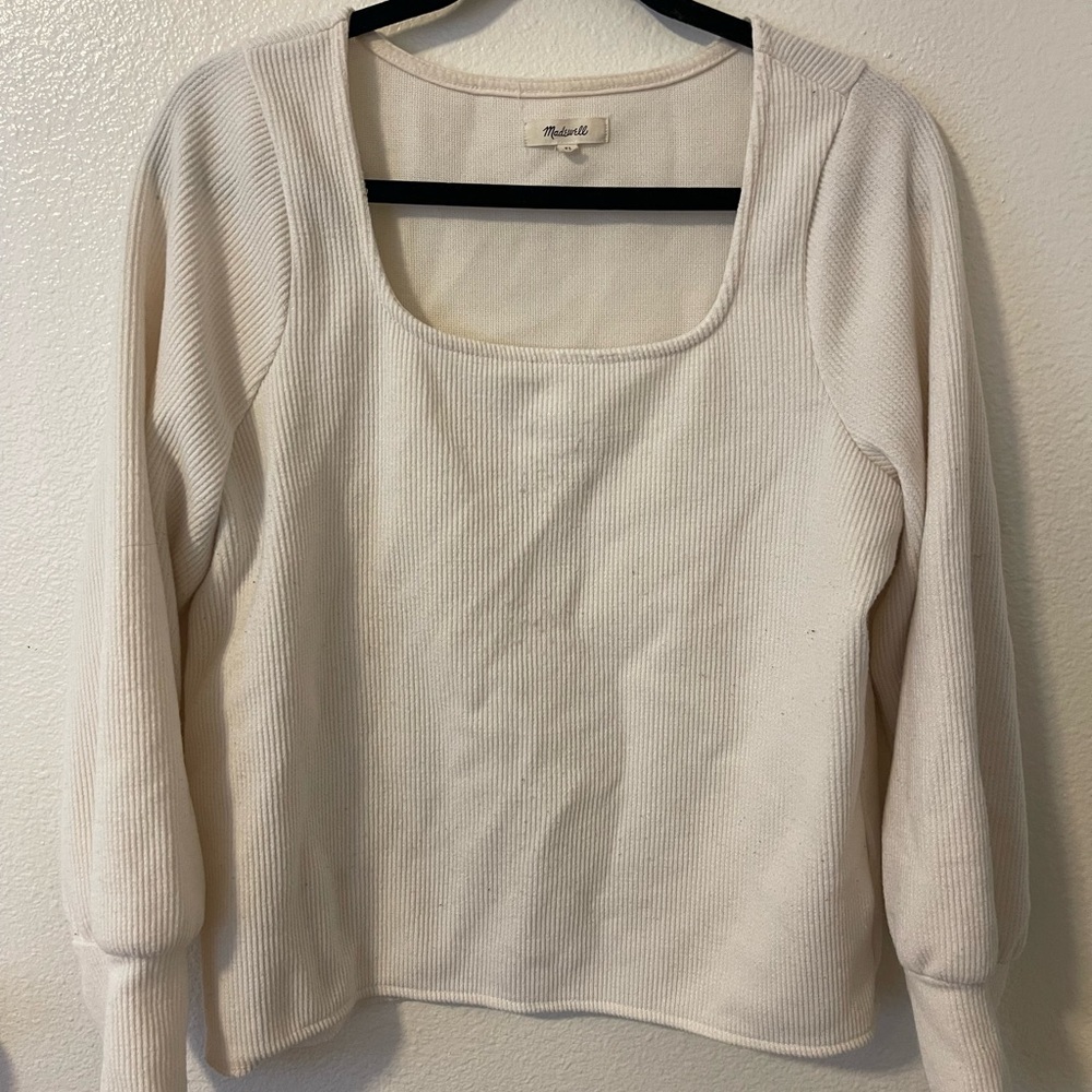 Madewell Ribbed Scoop Neck Sweater in Cream